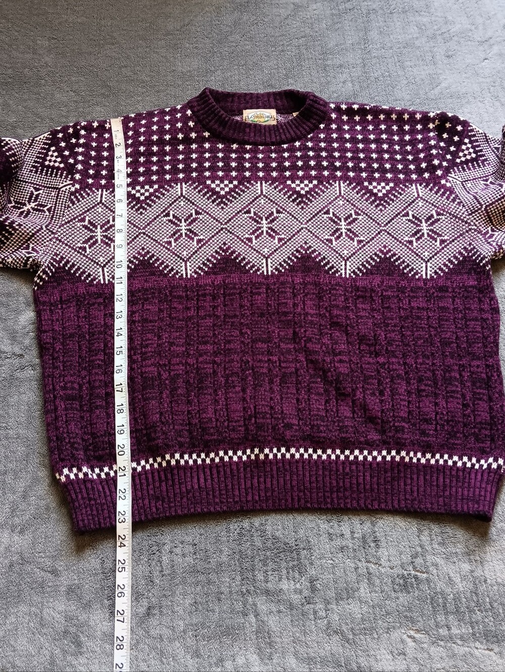80s 90s Vintage Purple Geometric Crewneck, Flat Iron Mills Sweater Size Medium - Picture 6 of 7
